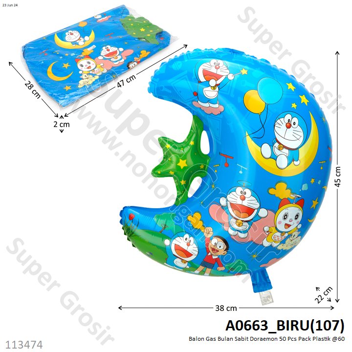 Balon Gas Bulan Sabit Doraemon 50 Pcs Pack Plastik @60