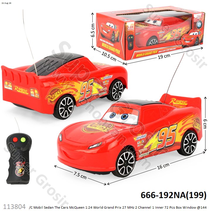R/C Mobil Lightning McQueen The Cars 1:24 World Grand Prix 27 MHz 2 Channel 666-192NA 1 Inner 72 Pcs Box Window @144
