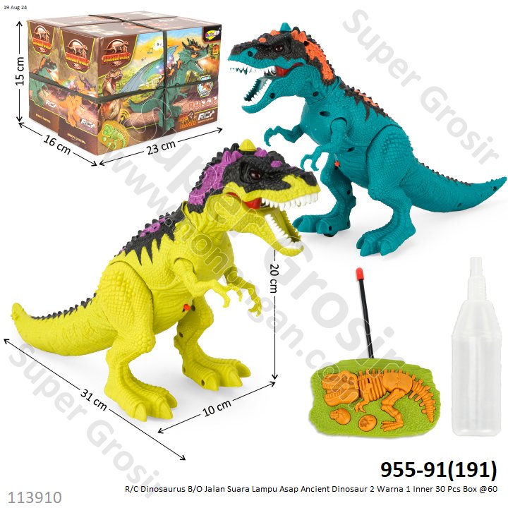 R/C Dinosaurus B/O Jalan Suara Lampu Asap Ancient Dinosaur 2 Warna 1 Inner 30 Pcs Box @60