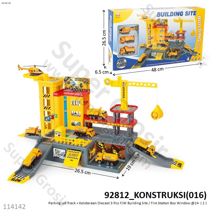 Parking Lot Track Konstruksi / Damkar Set Diecast Kendaraan 3 Pcs Skala Hot Wheels F/W Building Site / Fire Station Box Window @24
