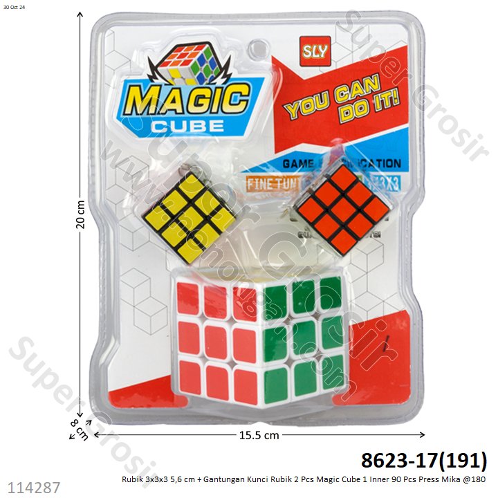 Rubik 3x3x3 5,6 cm + Gantungan Kunci Rubik 2 Pcs Magic Cube 1 Inner 90 Pcs Press Mika @180