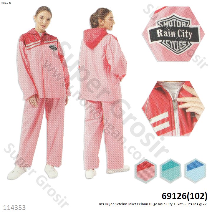 Jas Hujan Setelan Jaket Celana Hugo Rain City 1 Ikat 6 Pcs Tas @72