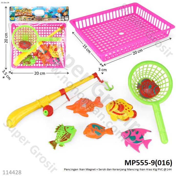 Pancingan Ikan Magnet Set Serok dan Keranjang Mancing Ikan Hias Ktg PVC @144