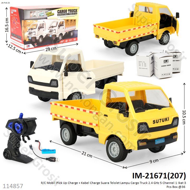 R/C Mobil Suzuki Carry Pick-Up Charge + Kabel Charge Suara Telolet Lampu Cargo Truck 2.4 GHz 5 Channel 1 Ikat 3 Pcs Box @36