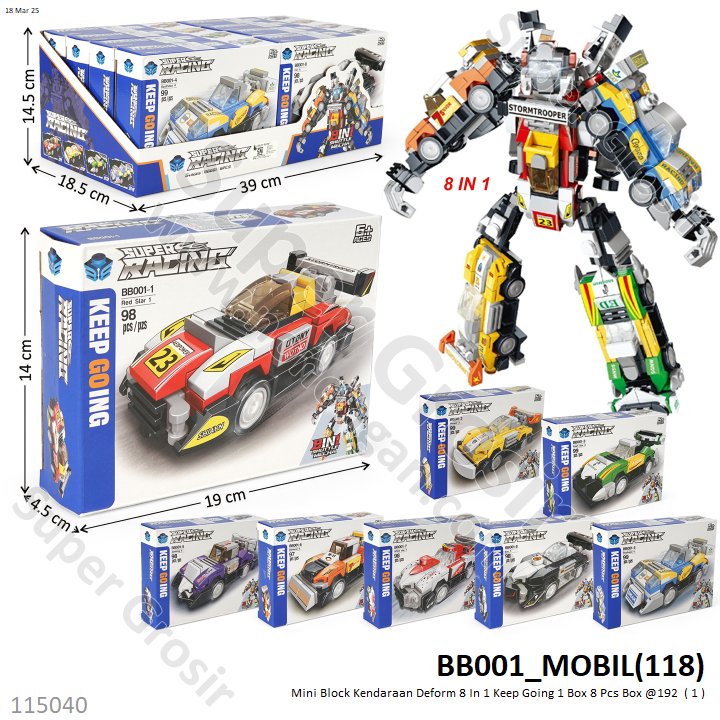 Mini Block Kendaraan Deform 8 In 1 Keep Going 1 Box 8 Pcs Box @192