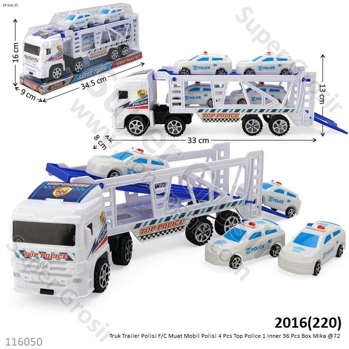 Truk Trailer Polisi F/C Muat Mobil Polisi 4 Pcs F/W Super Truck 1 Inner 36 Pcs Box Mika @72