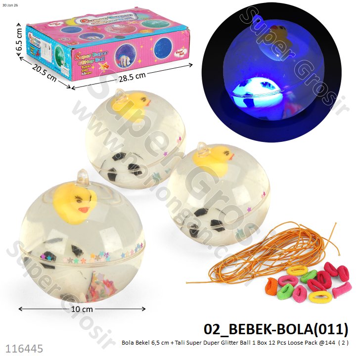 Bola Bekel 6,5 cm + Tali Super Duper Glitter Ball 1 Box 12 Pcs Loose Pack @144