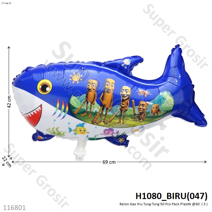 Balon Gas Hiu Tung-Tung 50 Pcs Pack Plastik @60