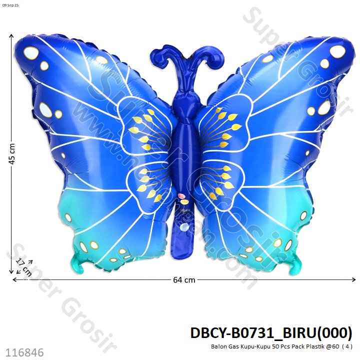 Balon Gas Kupu-Kupu 50 Pcs Pack Plastik @60