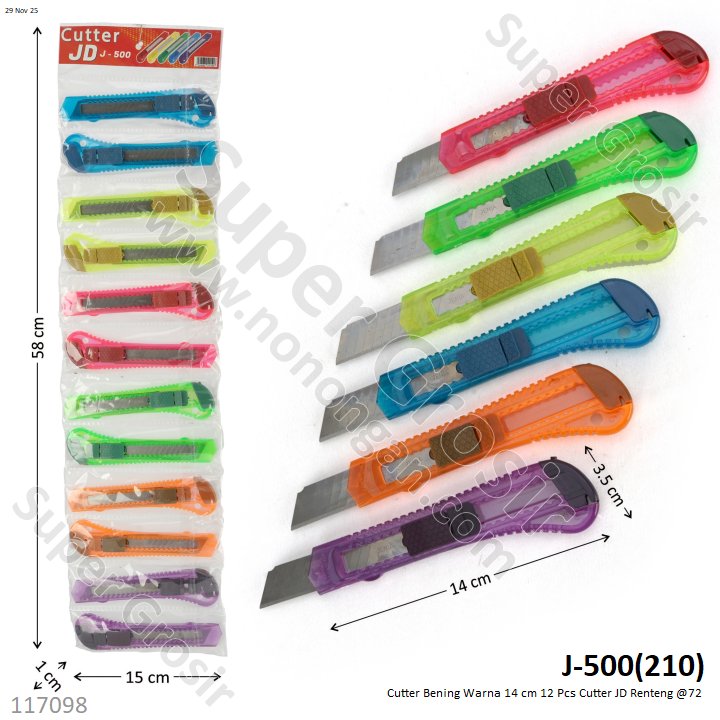 Cutter Bening Warna 14 cm 12 Pcs Cutter JD Renteng @72