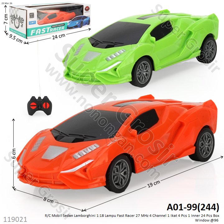 R/C Mobil Sedan Lamborghini 1:18 Lampu Fast Racer 27 MHz 4 Channel 1 Ikat 4 Pcs 1 Inner 24 Pcs Box Window @96