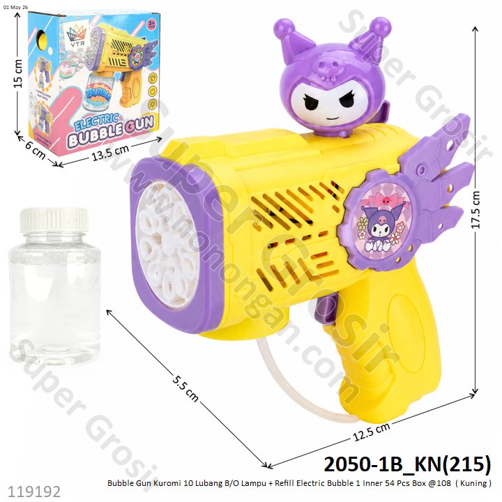 Bubble Gun Kuromi 10 Lubang B/O Lampu + Refill Electric Bubble 1 Inner 54 Pcs Box @108