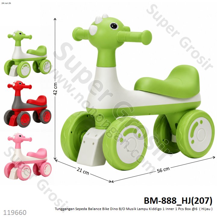Tunggangan Sepeda Balance Bike Dino B/O Musik Lampu Kiddigo 1 Inner 1 Pcs Box @6