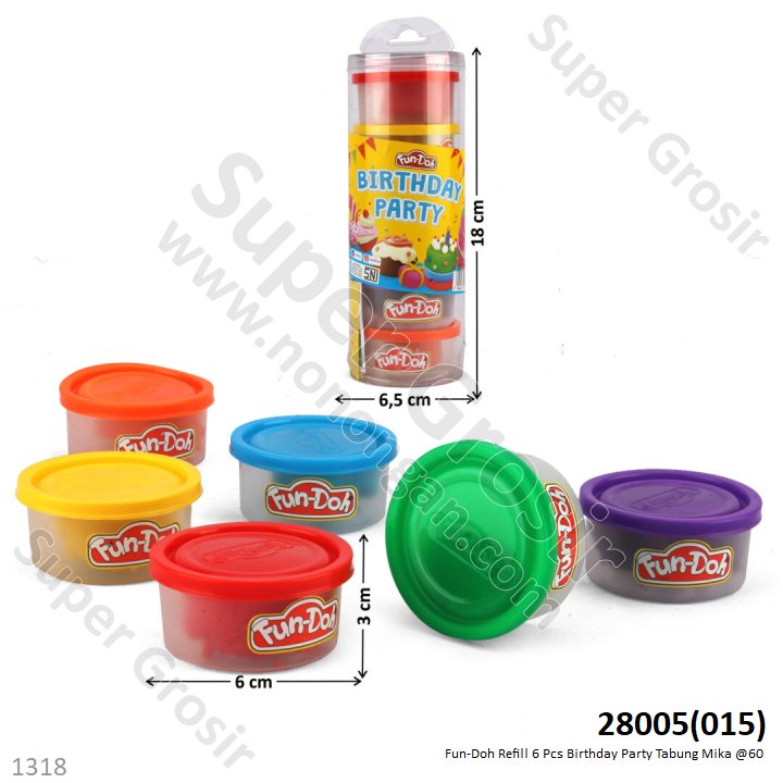 Fun-Doh Refill 6 Pcs Birthday Party Tabung Mika @60
