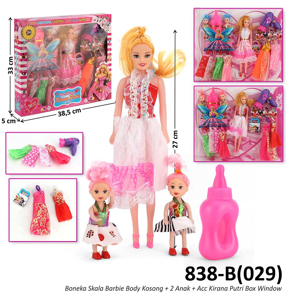 Boneka Barbie Set Anak 2 Pcs + Baju 6 Pcs + Acc Kirana Putri Box Window @44