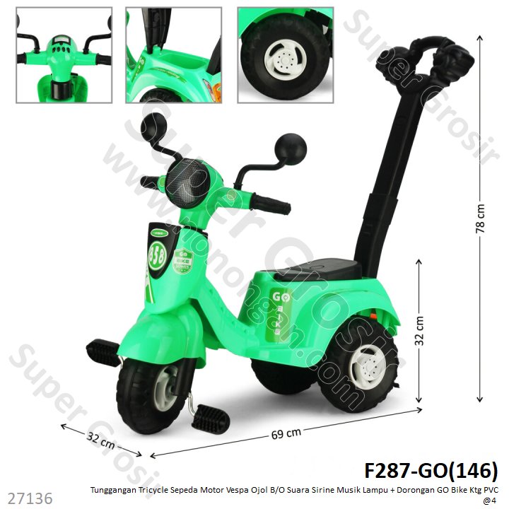 Tunggangan Sepeda Motor Vespa B/O Musik Suara Sirine Lampu Happy 858 Ktg Opp @4