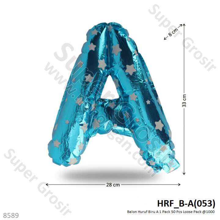 Balon Foil Huruf Biru 1 Pack 50 Pcs Loose Pack @1000