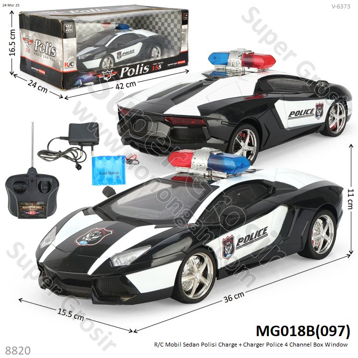 R/C Mobil Sedan Polisi Charge + Charger Police 4 Channel Box Window 