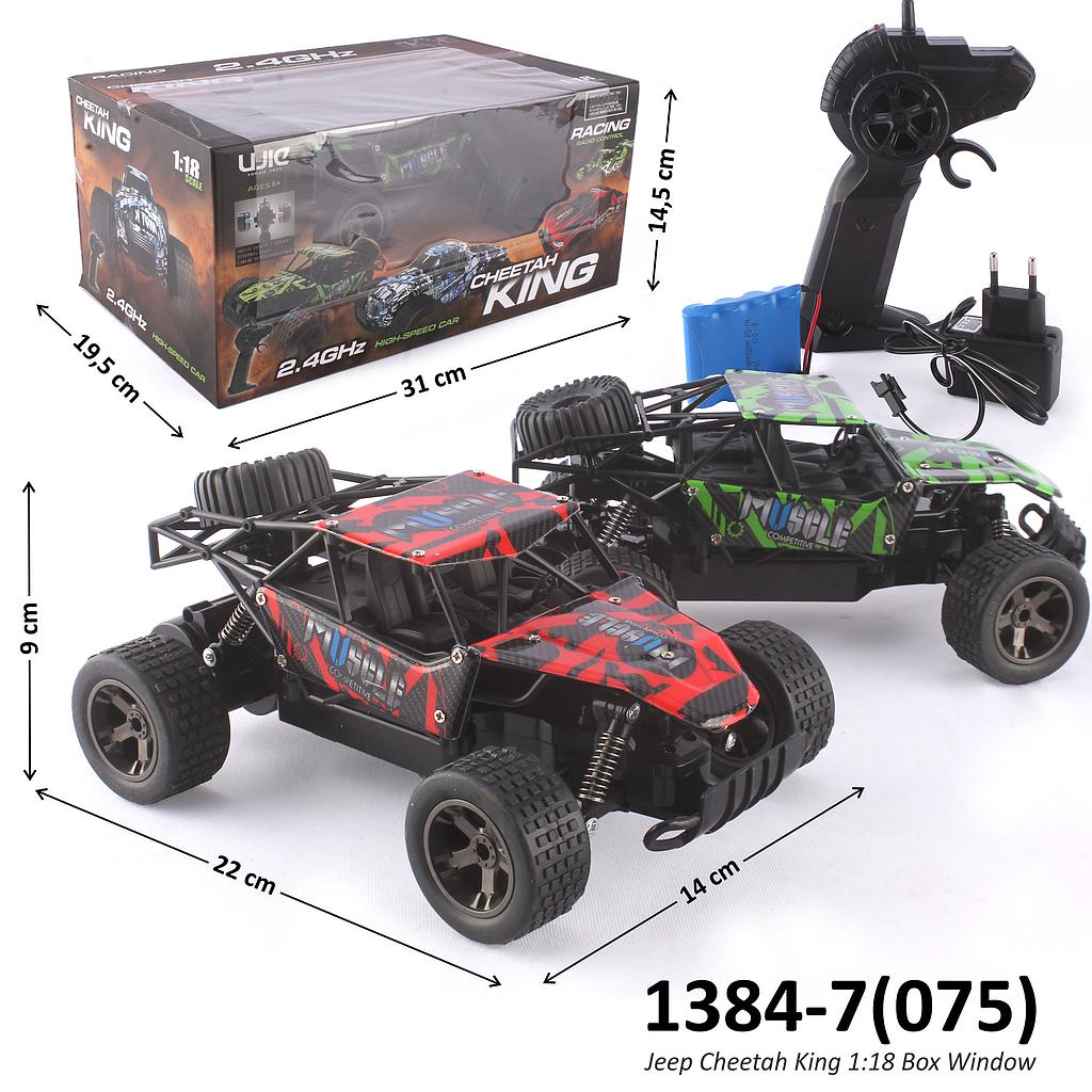 R/C Mobil Jeep 1:18 Charge + Charger Cheetah King 2.4 Ghz 2 Warna Box Window @24