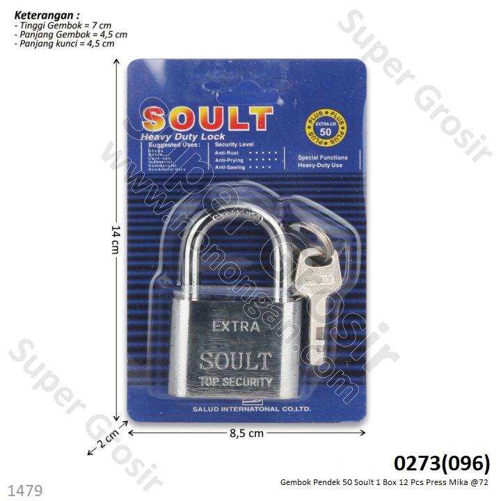 Gembok Pendek 50 Soult 1 Box 12 Pcs Press Mika @72