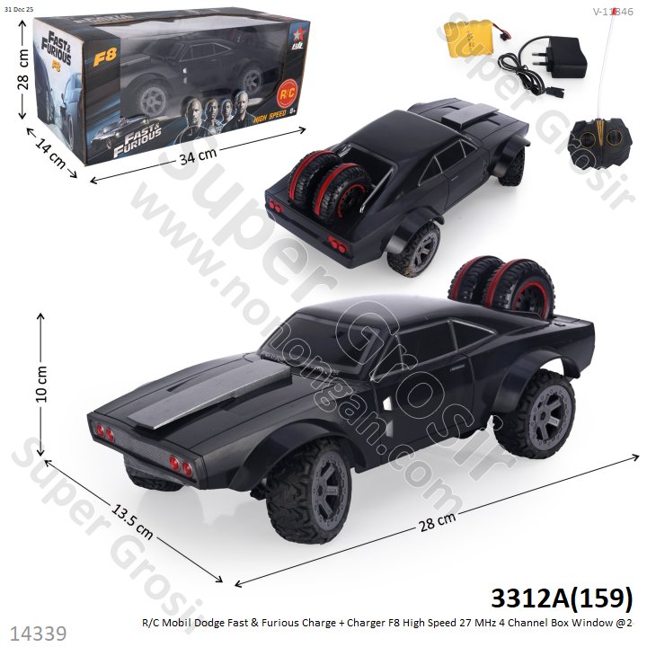 R/C Mobil Dodge Fast &amp; Furious Charge + Charger F8 High Speed 27 MHz 4 Channel Box Window @24