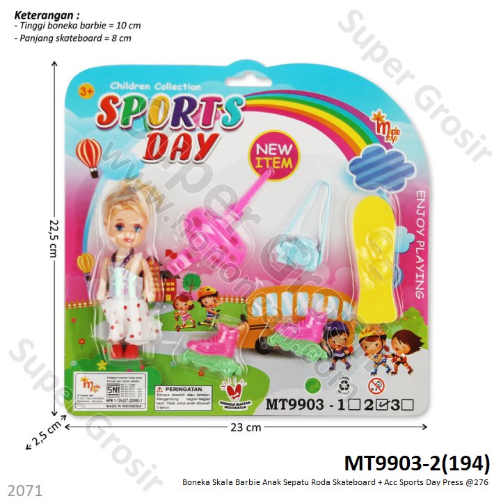 Boneka Barbie Anak Set Sepatu Roda Skateboard + Acc Sports Day Press @276