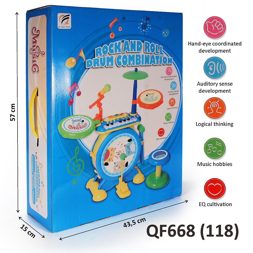 Drum Set Piano dan Microphone B/O Rock and Roll Drum Combination Box @6