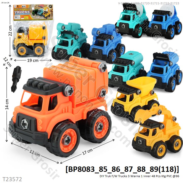 DIY Truk Konstruksi 16 cm F/W + Obeng Trucks 1 Inner 48 Pcs Ktg PVC @96