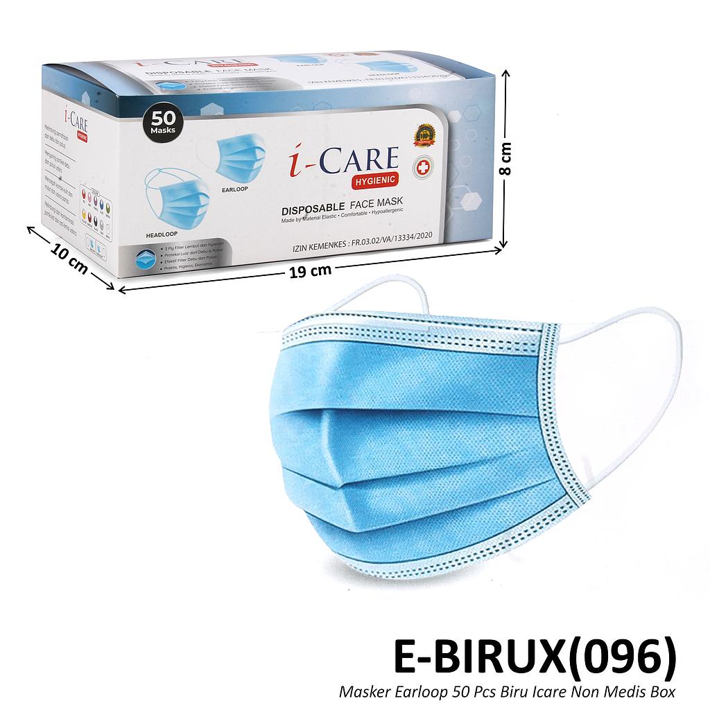 Masker Earloop Biru 50 Pcs I-Care Non Medis Box @50
