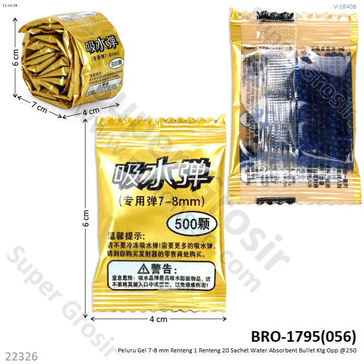 Peluru Gel 7-8 mm Renteng 1 Renteng 20 Sachet Water Absorbent Bullet Ktg Opp @250