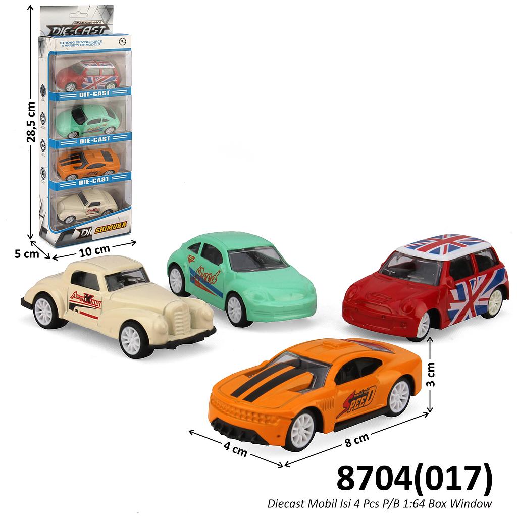Diecast Skala Hot Wheels Mobil 4 Pcs 1:64 P/B Die-Cast Box Window @72