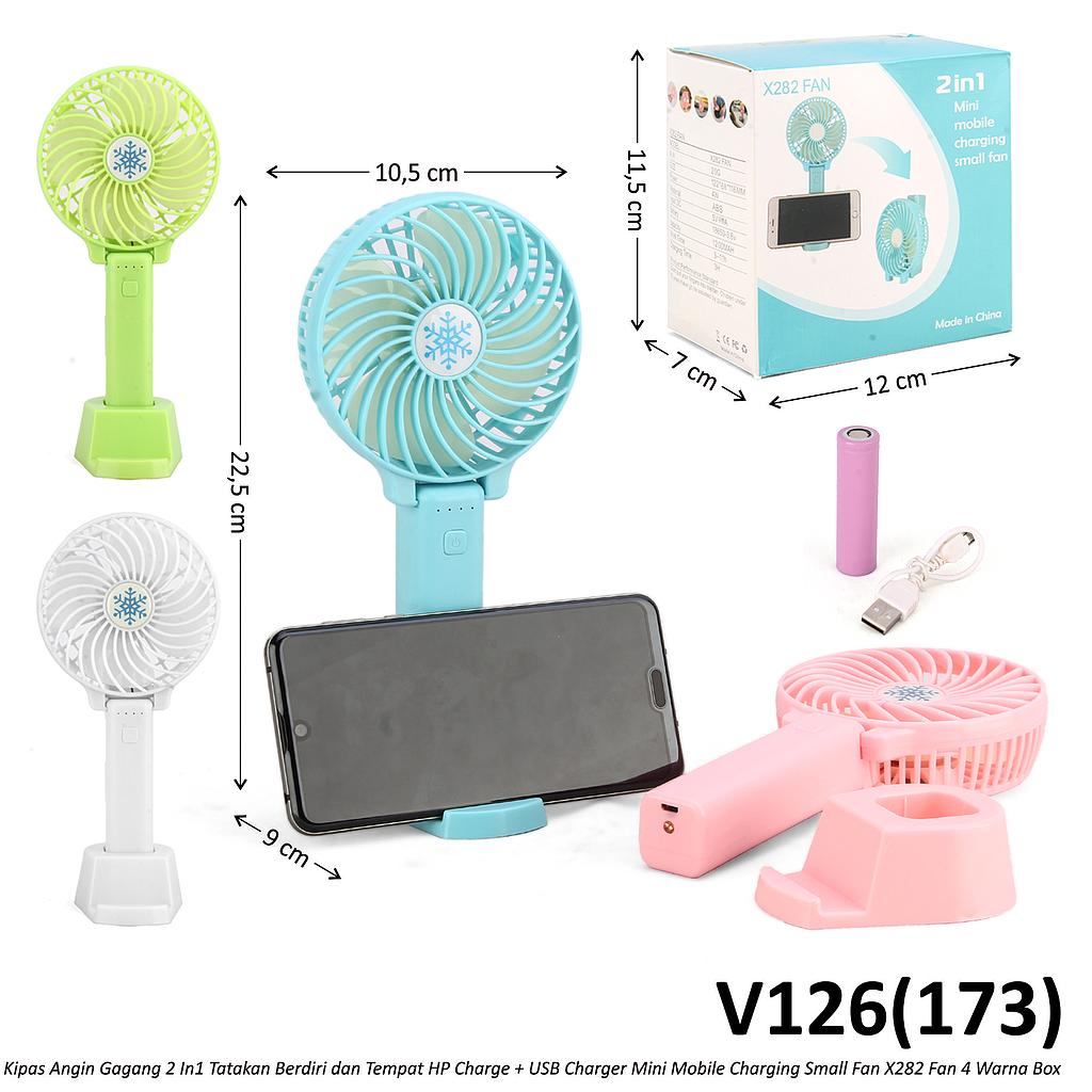 (OBRAL) Kipas Angin Genggam Gagang Tekuk + Tatakan Berdiri 2 In1 Tempat HP + USB Charger Charge Mini Mobile Charging Small Fan X282 Fan 4 Warna Box @100