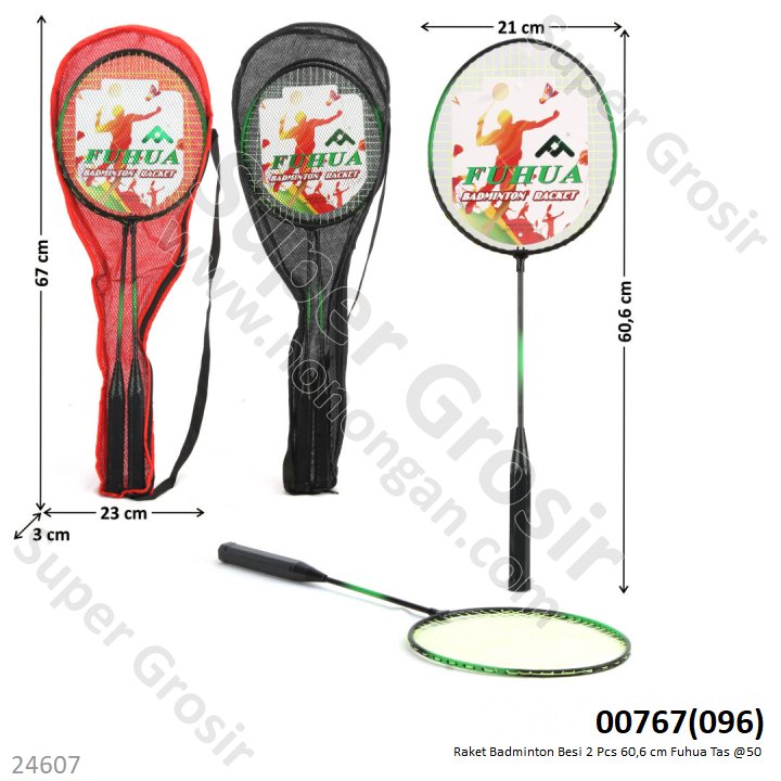 Raket Badminton 2 Pcs Besi 60 cm Fuhua Tas @50