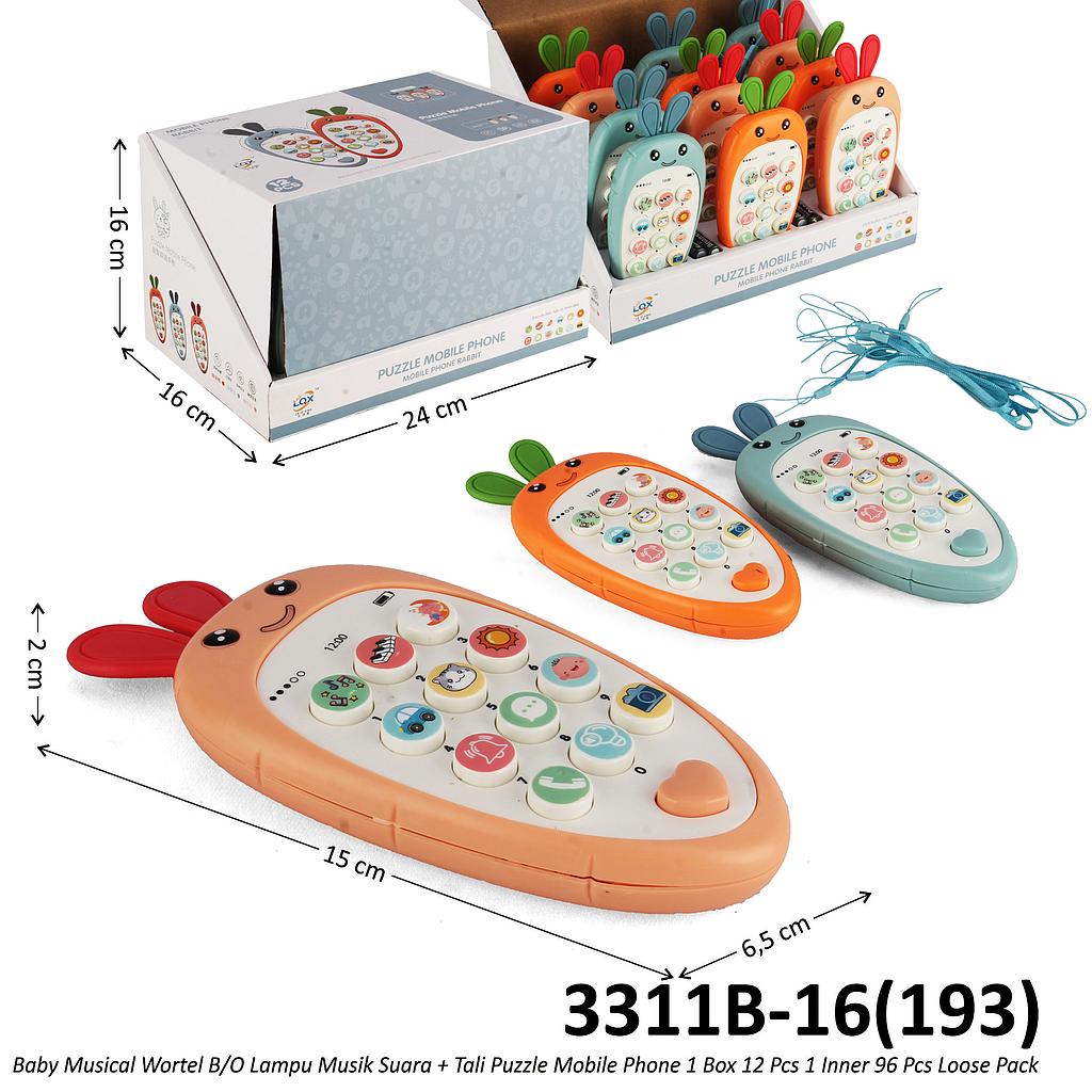 HP Wortel B/O Suara Musik Lampu Set Baterai dan Tali Puzzle Mobile Phone 3311B-16 1 Box 12 Pcs 1 Inner 96 Pcs Loose Pack @192
