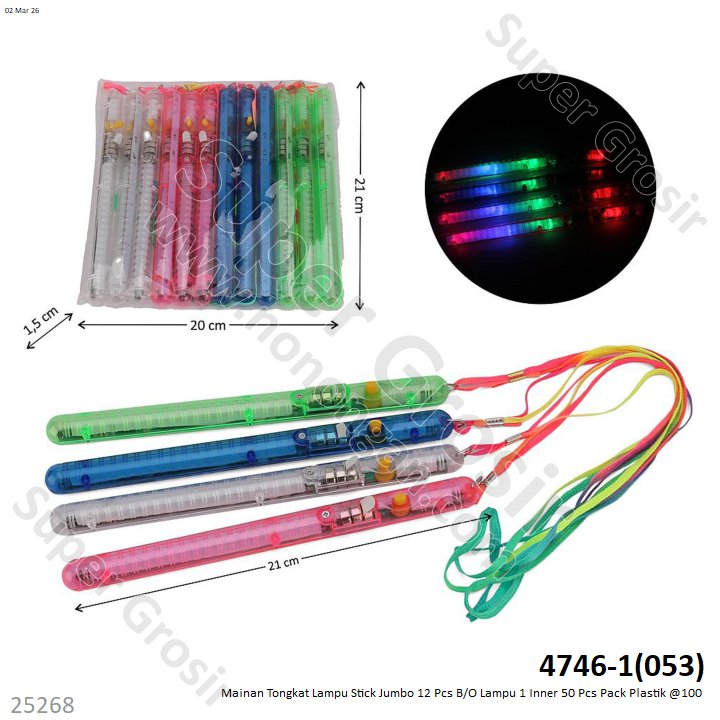 Mainan Tongkat Lampu Stick Jumbo 12 Pcs B/O Lampu 1 Inner 50 Pcs Pack Plastik @100