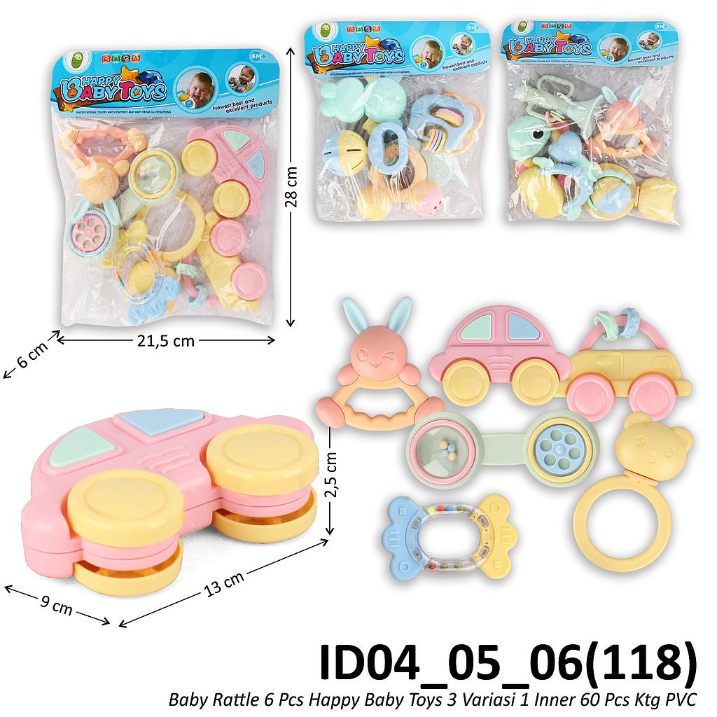 Baby Rattle 6 Pcs Happy Baby Toys 3 Variasi 1 Inner 60 Pcs Ktg PVC @120