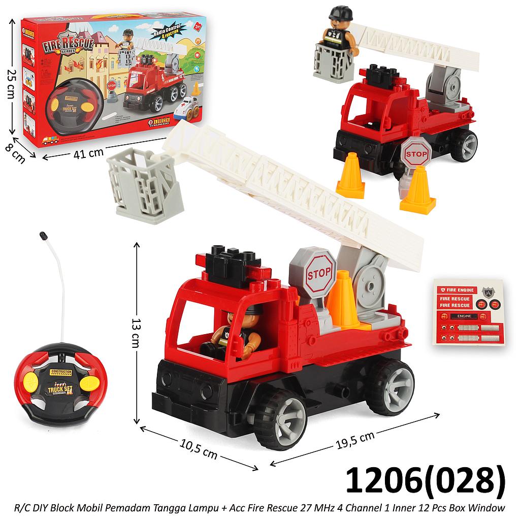 R/C Truk Damkar Tangga Set Block Karakter + Acc DIY Lampu Fire Rescue 27 MHz 4 Channel 1 Inner 12 Pcs Box Window @24