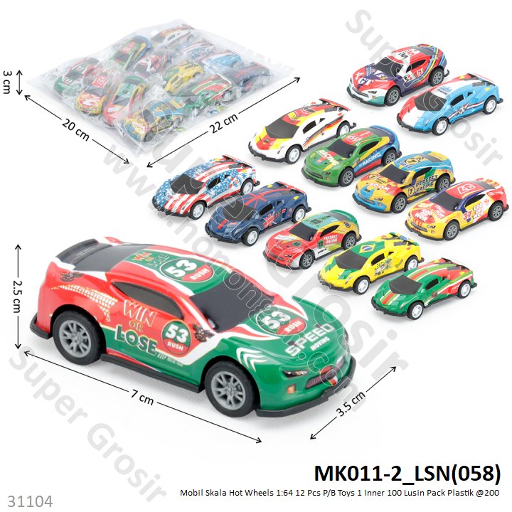 Mobil Skala Hot Wheels 1:64 12 Pcs P/B Toys 1 Inner 100 Lusin Pack Plastik @200