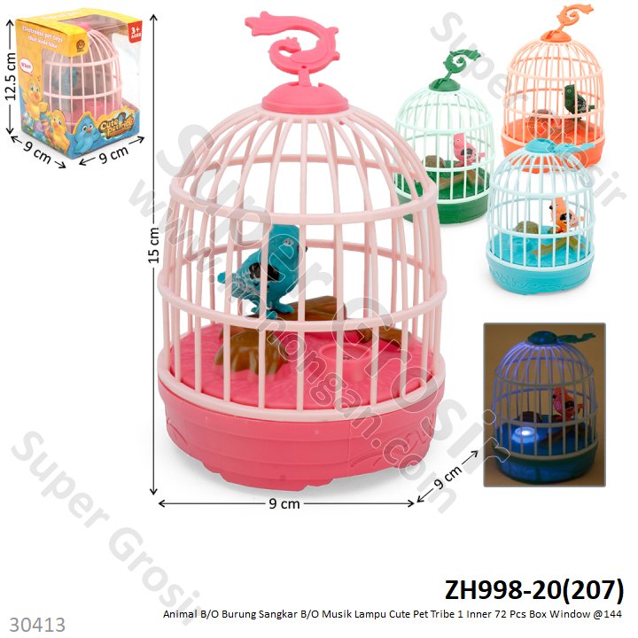 Hewan Burung Sangkar B/O Sensor Tepuk Musik Lampu Cute Pet Tribe 1 Inner 72 Pcs Box Window @144