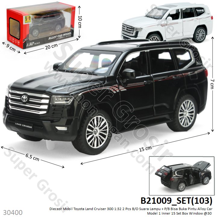 Diecast Mobil Toyota Land Cruiser 300 1:32 2 Pcs B/O Suara Lampu + P/B Bisa Buka Pintu Alloy Car Model 1 Inner 15 Set Box Window @30