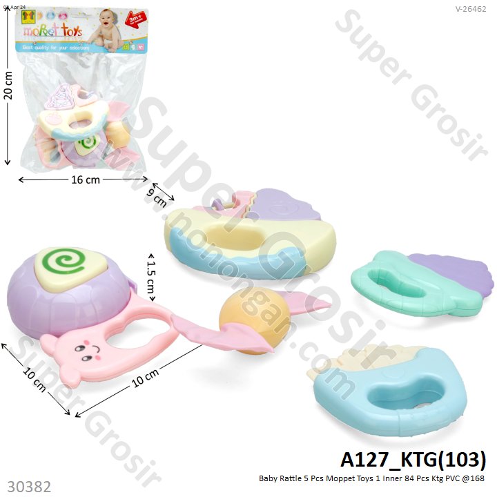 Baby Rattle Set Baby Teether 5 Pcs Moppet Toys 1 Inner 84 Pcs Ktg PVC @168
