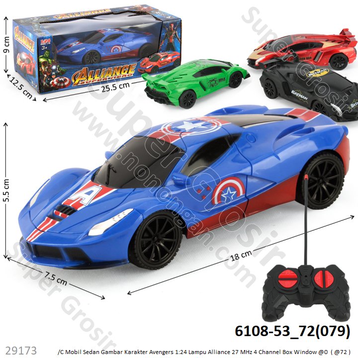 R/C Mobil Sedan Avengers 1:24 Lampu Alliance 18 cm 27 MHz 4 Channel 2 Model (Ferrari / Lamborghini) Box Window @0