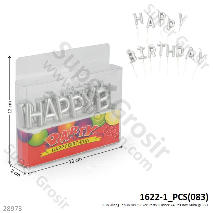 Lilin Ulang Tahun HBD Silver Party 1 Inner 24 Pcs Box Mika @360