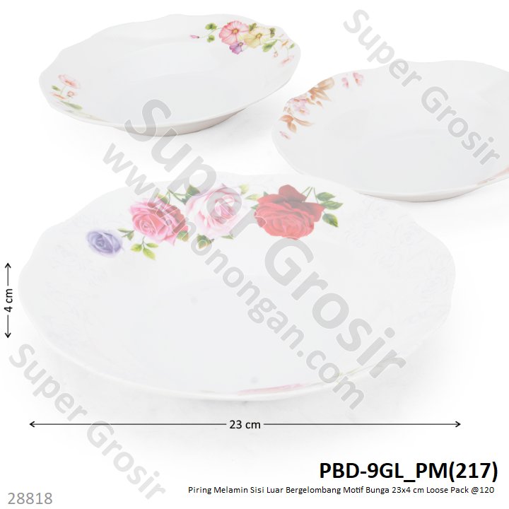 Piring Melamin Sisi Luar Bergelombang Motif Bunga 23x4 cm Loose Pack @120