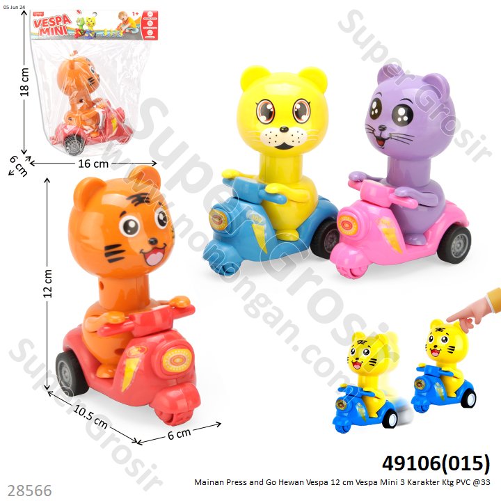 Press and Go Sepeda Motor Vespa Hewan 11 cm P/G Mini Ktg PVC @36
