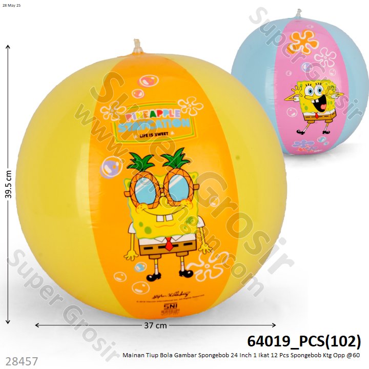 Mainan Tiup Bola Gambar Spongebob 24 Inch 1 Ikat 12 Pcs Spongebob Ktg Opp @60