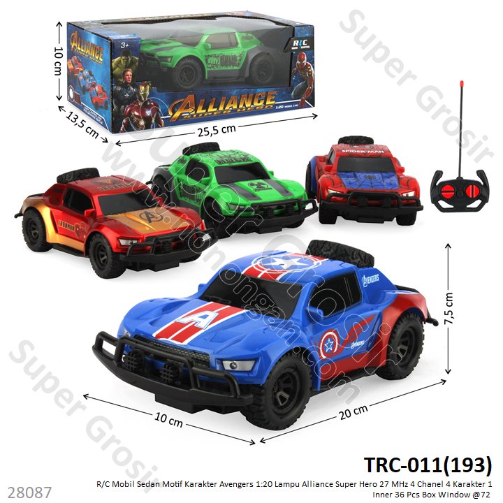 R/C Mobil Avengers 20 cm Lampu Alliance 1:20 27 MHz 4 Channel 4 Karakter 1 Inner 36 Pcs Box Window @72