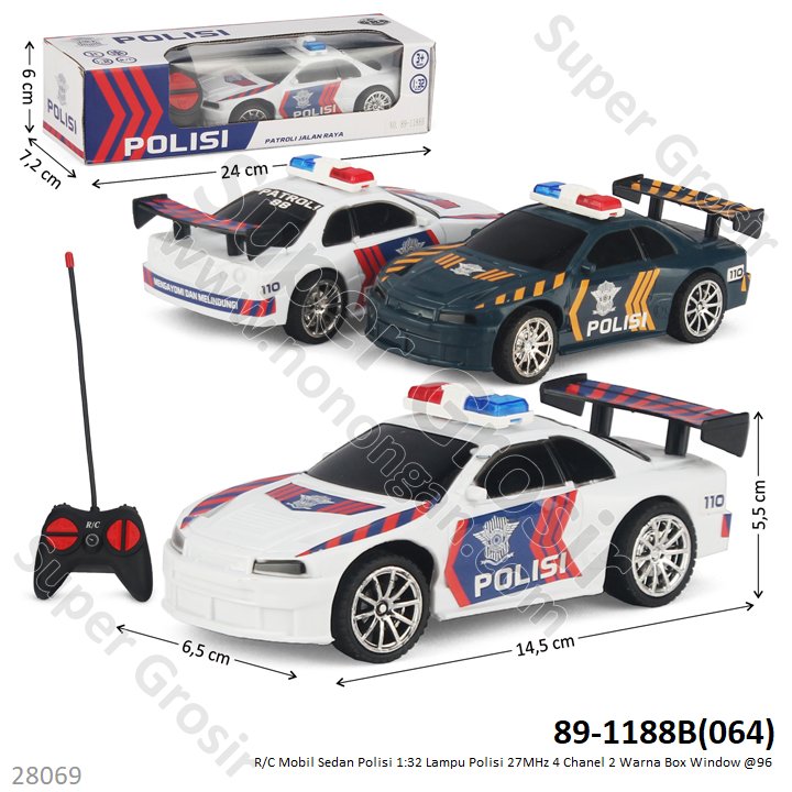R/C Mobil Sedan Polisi 1:32 Lampu Polisi 15 cm 27 MHz 4 Channel 2 Warna Box Window @96