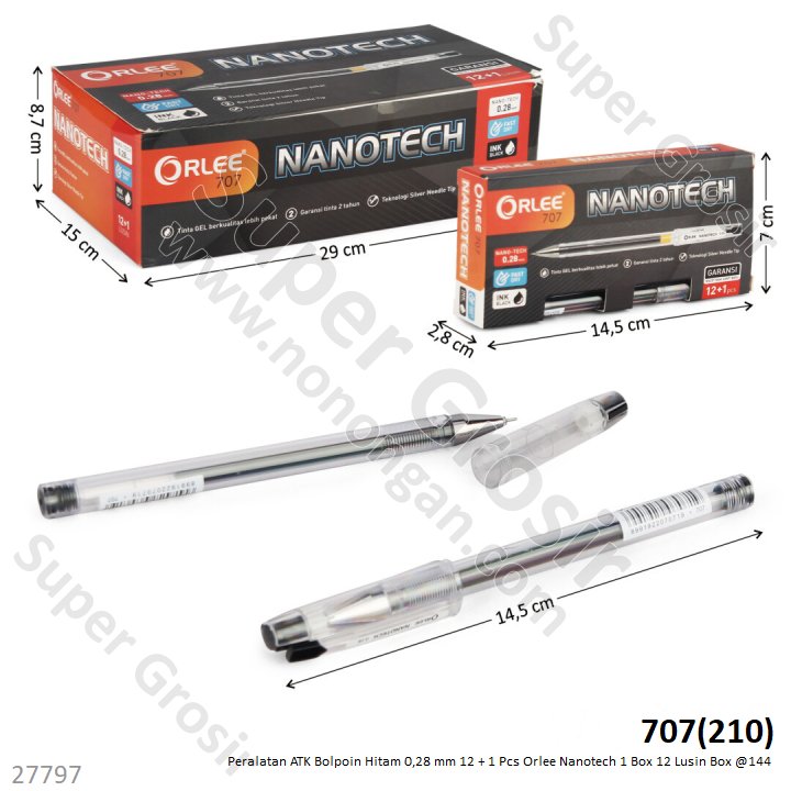 Bolpoin Hitam 0,28 mm 12 + 1 Pcs Orlee Nanotech 1 Box 12 Lusin Box @144