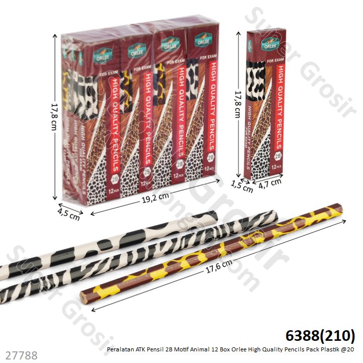Pensil 2B Motif Hewan 12 Box Orlee High Quality Pencils Pack Plastik @20